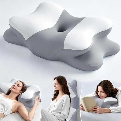 Vista 14 de Almohada Ergo para la apnea del sueño, dolor de cuello y alivio de ronquidos, almohada cervical cervical para dormir de lado, espuma viscoelástica