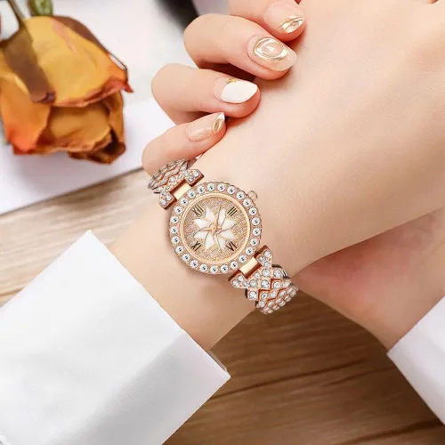 Vista 7 de ADSBIAOYE Relojes de pulsera de lujo para mujer, reloj de pulsera de diamante, reloj de cuarzo casual de moda para mujer 01 oro rosa.