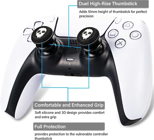Vista 2 de Extensor de palanca de pulgar FPS e impresión de goma cubierta de agarre de silicona 2 juegos para PS5 Dualsenese y PS4 Controller (Ghost)