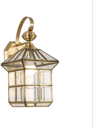 Vista 6 de Lámpara de pared impermeable para exteriores, aplique de latón, lámpara de pared de cobre exterior con pantalla de vidrio transparente, luces