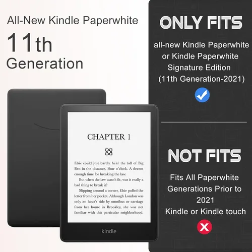 Vista 2 de CoBak Funda con soporte para Kindle Paperwhite - Funda de piel sintética duradera con función de apagado y encendido automático, ranura