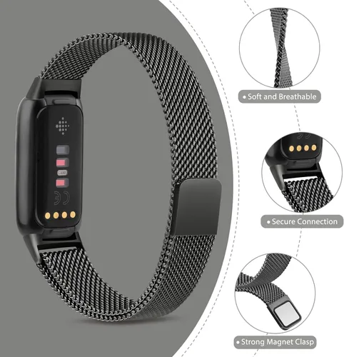 Vista 3 de Correa de metal para Fitbit Luxe para mujeres y hombres, correa de repuesto magnética ajustable de malla de acero inoxidable compatible con Fitbit