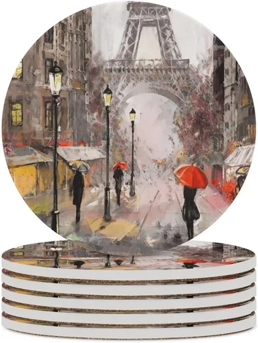 Vista 25 de Van Gogh - Juego de 4 posavasos abstractos de cerámica de diatomita absorbentes con base de corcho, protección de mesa, adecuados para mesas de Gato