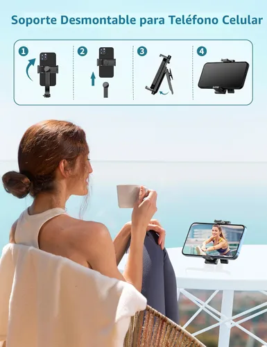 Vista 4 de Palo Selfie, Trípode para Teléfono Extensible de 41 Pulgadas con Soporte para Teléfono y Control Remoto Desmontable, Trípode para Selfie de 360°