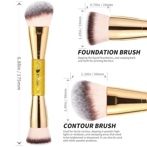 Vista 2 de DUcare Brocha de maquillaje de base de doble punta para mezclar polvo líquido corrector crema cosméticos rubor Buffe