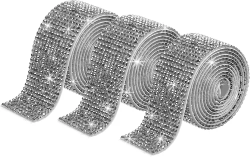 Vista 36 de MECCANIXITY 3 rollos de cinta de diamantes de imitación autoadhesiva de 3 yardas y 0.315 in para proyectos de artes y manualidades, pasteles de Beige