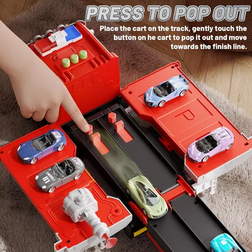 Vista 5 de Fire Truck Toy for Kids Ages 3-5 4-8, 2-in-1 Race Track Set with Launcher