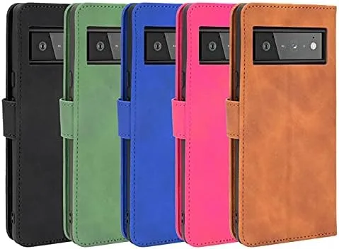 Vista 9 de Compatible con Google Pixel 6A, cubierta trasera magnética de piel, plegable, con ranura para tarjetero, para Google Pixel 6A