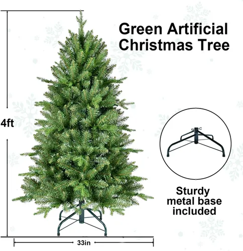 Vista 5 de Treepool Árbol de Navidad Artificial de 4 Pies con 668 Puntas de Ramas Mixtas PE y PVC, Árboles Falsos de Navidad de Abeto Premium con Bisagras Sin
