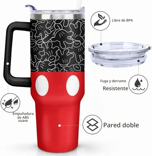 Vista 2 de Sunmdecor Vaso de 40 oz con asa y pajitas de silicona, vaso aislado para café con asa, vaso de 40 oz con asa Diseño-01