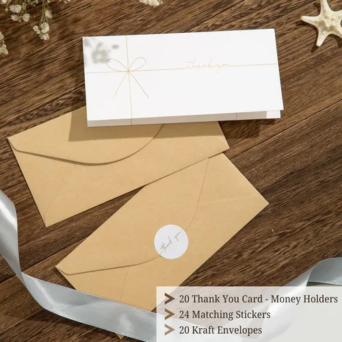 Vista 9 de Elegante juego de tarjetas de dinero estilo cinta con sobres, 20 tarjetas con lámina dorada, 20 sobres, 24 calcomanías de sellado, versátiles