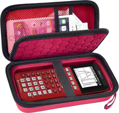 Vista 12 de PAIYULE - Funda para calculadora TI-84 83 Plus CE, EVO, TI-Nspire CX II, color negro Hard shell calculator case, zip mesh pocket, elastic strap