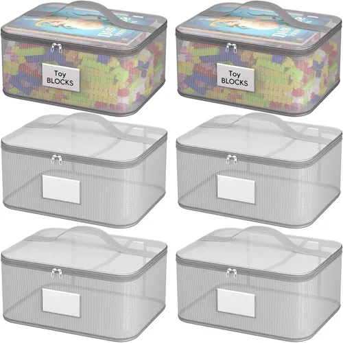 Vista 11 de Juego de 4 bolsas de almacenamiento de juguetes con cremallera para niños y niñas, bolsas organizadoras grandes de PVC con bolsillos laterales