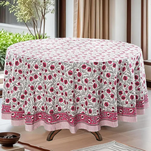 Vista 31 de Mantel redondo con estampado de bloque a mano, 100% algodón, reutilizable, turquesa, verde musgo, 90 pulgadas, mantel decorativo para uso diario