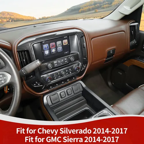 Vista 4 de RT-TCZ para Panel de Tablero de Silverado Cubierta de Embellecedor de Moldura de Fibra de Carbono para GMC Sierra Chevy Silverado 2014-2017 Negro