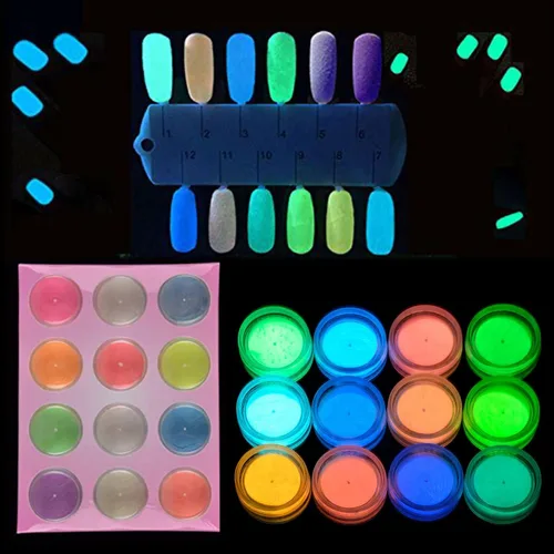 Vista 3 de Polvo que brilla en la oscuridad, 24 frascos de pigmento luminoso en polvo de fluorescencia nocturna, 12 colores, resina epoxi luminosa, polvo de 24