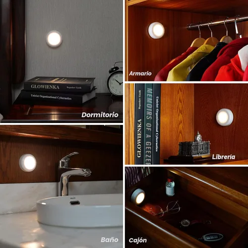 Vista 7 de STAR-SPANGLED Paquete de 3 luces con sensor de movimiento de 2.8 pulgadas para interiores, funciona con pilas AAA, luz LED para pegar en escaleras