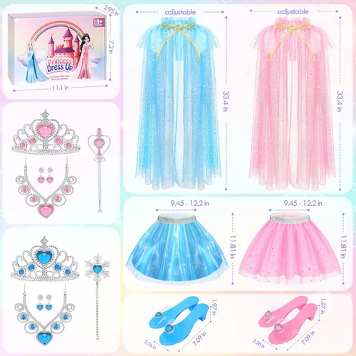 Vista 7 de Princess Dress Up Clothes for Little Girls Toddlers, Princess Costume Set with Princess Cape, Tutu, Crown, Shoes