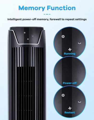 Vista 9 de Ventilador de torre con control remoto, ventilador portátil oscilante silencioso y potente de 42 pulgadas con pantalla LED y temporizador