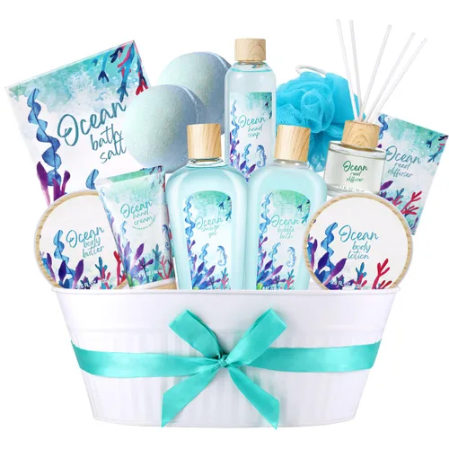 Vista 9 de BODY & EARTH Cestas de regalo de spa de lavanda para mujeres, regalos lujosos para mujeres, juegos de baño y cuerpo, 11 piezas, juegos de baño