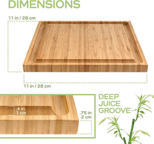 Vista 4 de BambooMN Bulk Wholesale Tabla de cortar acanalada de bambú de primera calidad, 11 x 11 x 0,75 pulgadas, 10