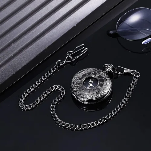 Vista 6 de Hicarer Reloj de bolsillo clásico de cuarzo con escala de números romanos y cinturón de cadena
