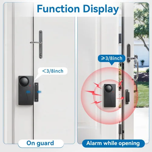 Vista 2 de Alarma de puerta con control remoto, timbres de puerta cuando se abre la puerta, alarmas de ventana de 110dB para seguridad del hogar, sensor
