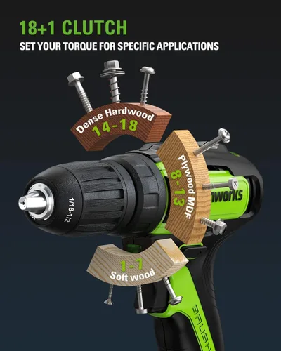 Vista 5 de Greenworks Kit combinado de taladro/destornillador sin escobillas de 24 V + impulsor de impacto, baterías y cargador incluidos, con juego de brocas