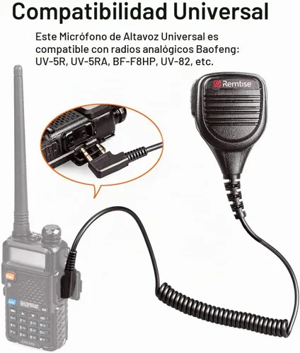 Vista 6 de Micrófono de altavoz para Baofeng Walkie Talkie, micrófono de hombro de 2 pines compatible con radios Baofeng BF-F8HP/F9