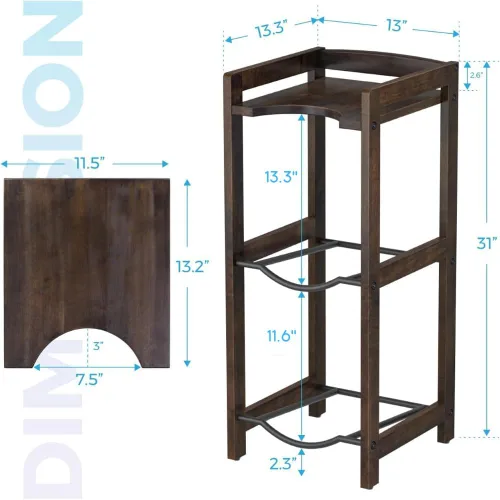 Vista 2 de Soporte para jarra de agua de 5 galones con estantes superiores, soporte dispensador de agua de madera maciza natural de 31 pulgadas de alto