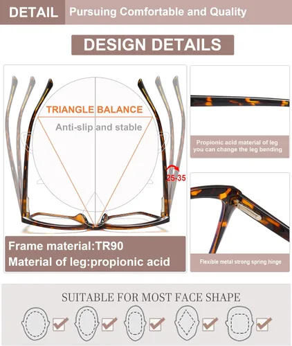 Vista 4 de EYEURL Oversized Cat Eye Reading Glasses for Women Blue Light Computer Readers Spring Hinge Fashion Large Eyewear