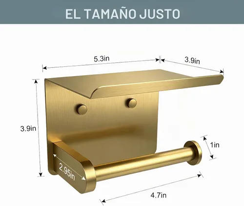 Vista 3 de SetSail Soporte de papel higiénico con adhesivo para estantes o dorado Oro cepillado