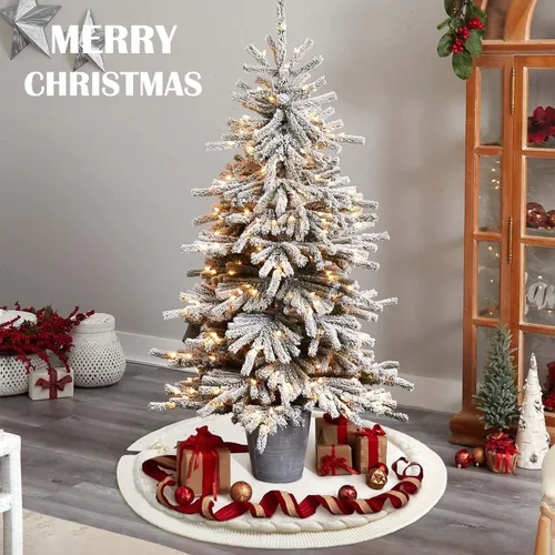 Vista 4 de Hommtina Falda de Árbol de Navidad de 48 Pulgadas Blanca, Decoraciones de Árbol de Navidad Falda de Árbol de Piel Sintética para Navidad Fiestas
