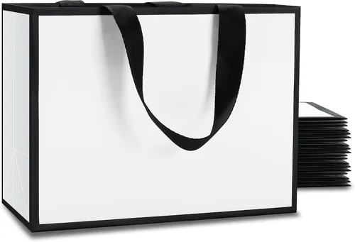 Vista 11 de Bolsas de regalo blancas con marco dorado, 20 unidades, 8 x 4.25 x 10.5 pulgadas, medianas y blancas y doradas, elegantes bolsas de regalo de lujo