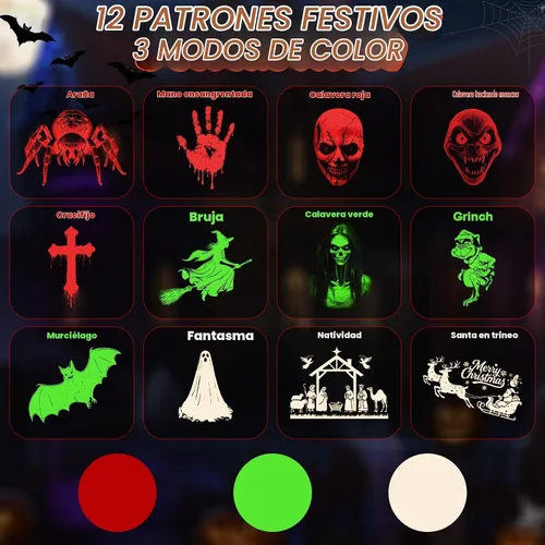 Vista 2 de Luces de proyector de Navidad 12 en 1 al aire libre, decoraciones dinámicas 3D de Navidad para interiores, patrones HD más claros de trineo