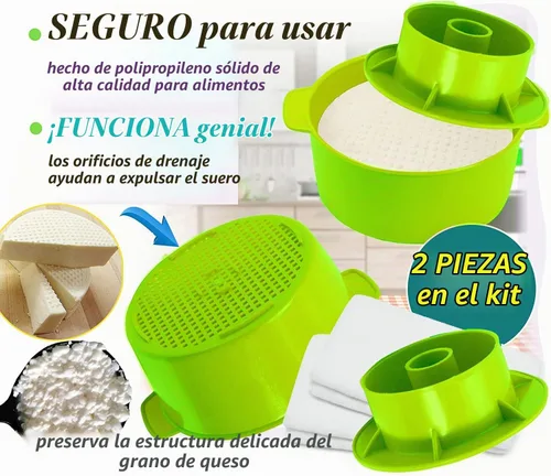 Vista 2 de Molde para queso con seguidor de pistón de color verde - Suministros de elaboración de queso - Molde para Queso Casero - Molde para Queso Casero