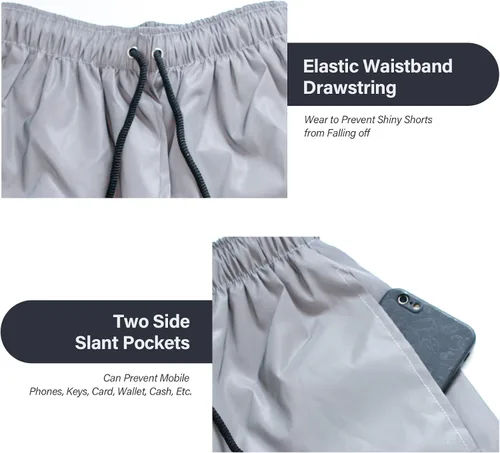 Vista 4 de Akkad Kuti Pantalones cortos reflectantes para hombre, pantalones cortos con cordón para correr y correr con luces fluorescentes