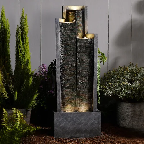 Vista 8 de Bumilgar Fuente de Agua para Patio de 53" de Alto - Las 4 Tinajas Decorativas Modernas en Cascada, Fuentes de Jardín y Cascadas con Luces Cálidas