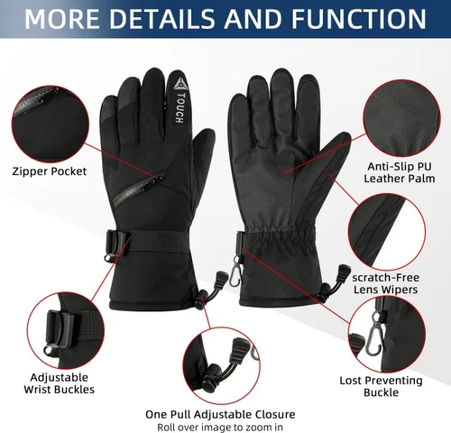 Vista 2 de BDZBREN Guantes de esquí para hombre, guantes de nieve impermeables aislados, guantes de snowboard para clima frío extremo