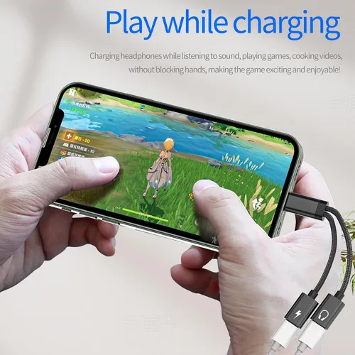 Vista 3 de Adaptador de auriculares para iPhone (2 en 1) Dual Lightning Jack Dongle Carga Divisor de Audio Cargador Conector Aux Puerto de Alimentación 14 13