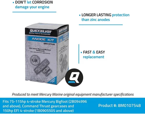 Vista 2 de Quicksilver 8M0107548 Kit de ánodos de aluminio para fuerabordas selectas Mercury 75-150 Hp