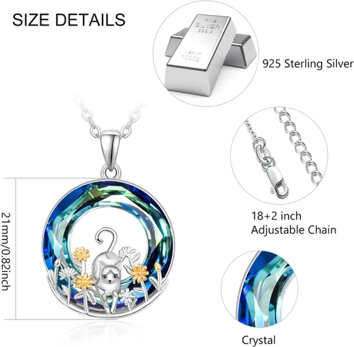 Vista 3 de Dreamboat Sterling Silver Cat Necklace for Women Crystal Necklace Cute Animals Necklace Cat Pendant Necklace Cat Jewelry Cat Gifts for Cat Lovers