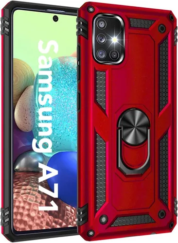 Vista 7 de Funda para Galaxy A71 5G, grado militar, resistente, de doble capa, cuerpo completo, a prueba de golpes, protección de cámara con anillo atril Negro