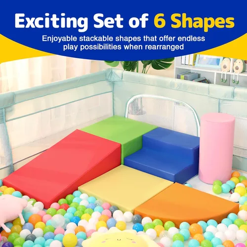 Vista 7 de Juguetes de escalada de cuero sintético suave de 6 piezas para bebés, bloques de escalada de espuma para niños pequeños en interiores, juego