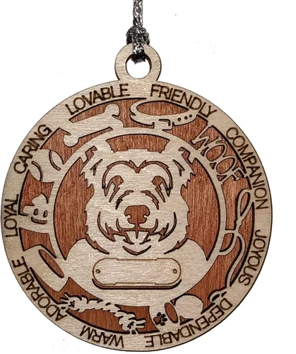 Vista 94 de Adorno de Navidad personalizado para perro Cavalier King Charles Spaniel, redondo de 3 pulgadas, madera cortada con láser de 2 capas, nombre y texto
