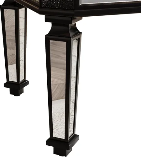 Vista 6 de Polibi Mesa de centro con espejo plateado, mesa central rectangular tallada vintage de vidrio con acabado de espejo para sala de estar y oficina