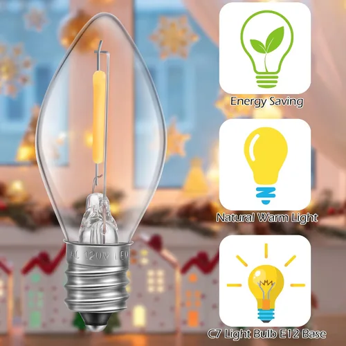 Vista 3 de Hohean Meonum - Cable de accesorios con 10 bombillas LED, cable de luz C7 de aldea navideña con dos fusibles de repuesto, cadena de luces de molde