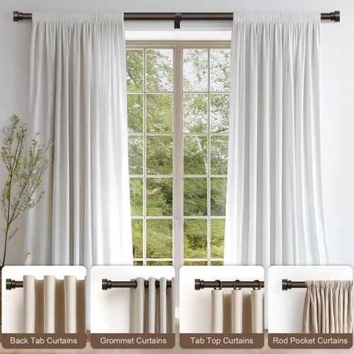 Vista 3 de Barras de cortina modernas color marrón antiguo para ventanas de 16 a 60 pulgadas de longitud ajustable, resistentes, de 1 pulgada de diámetro