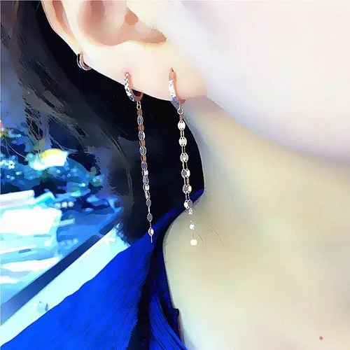 Vista 6 de SAGEKING 2024 New 585 Purple Gold Jewelry 14K Rose Gold Tassel Chains Earrings For Women Charm New Classic Fashion Ear Buckle Party Gift Fashion