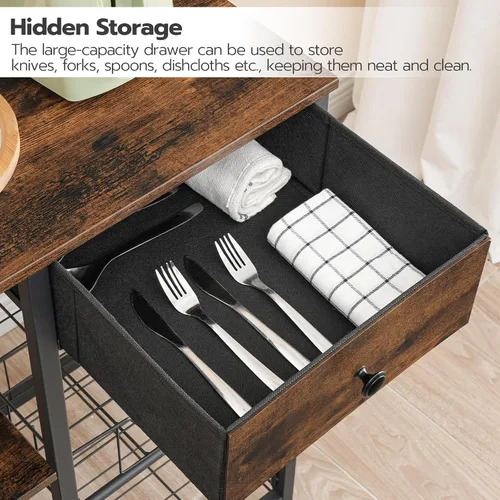 Vista 7 de HOOBRO Estante para panaderos con 4 tomas de corriente alterna, barra de café de 5 niveles con cesta de alambre, soporte para microondas con soporte